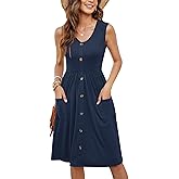 MOLERANI Women Summer Dresses Sleeveless Casual Loose Swing Button Down Midi Dress with Pockets