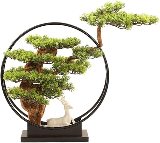 Amazon Com Artificial Bonsai Tree Welcome Bonsai Artificial Cedar Chinese Ceramic Deer Jewelry Porch Office Living Room Tv Cabinet Wrought Iron Home Decorations Artificial Bonsai Simulation Tree Faux Potted Pl Home Kitchen