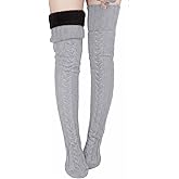 Suhine Women Fleece Lined Thigh High Sock over Knee Cable Knit Boot Sock Extra Long Winter Warm Thermal Stocking Leg Warmer