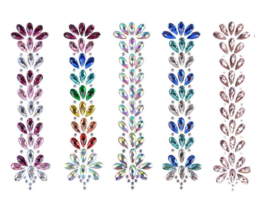 BILBAL 5 Sets Face Hair Gems Jewels Stickers, Mermaid Rhinestone Glitter Tattoos Multi-purpose Eyes Forehead Body Hair Self Adhesive Crystals Gems for Girls Women Kids Summer Music Festival Party