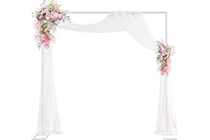 PUTROS Heavy Duty Backdrop Stand 8ft x 8ft White Pipe and Drape Backdrop Stand Kit Adjustable Metal Backdrop Sand for Wedding Photobooth Exhibition Decoration