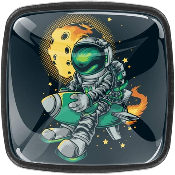 Z&Q Schrankknöpfe Raketen-Cartoon-Astronaut Schublade zieht Schwarze