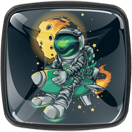 Z&Q Schrankknöpfe Raketen-Cartoon-Astronaut Schublade zieht Schwarze