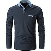 GHYUGR Men's Long Sleeve Polos Contrasting Colors Design Golf T-Shirt Casual Polo Shirts