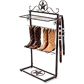 Novabright Metal Star Boot Rack Vertical Cowboy Boot Rack Storage Rustic Western Space-saving Organizer Shelf for Tall Boots Hats Belts and Accessories, 49 x 25.5 x 11 Inch, Brown