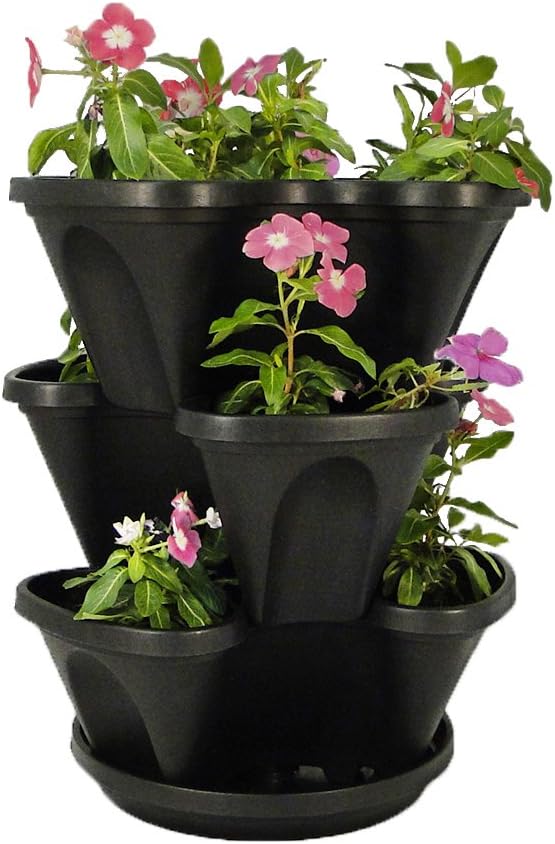 Nature's Distributing P1362 P1361 Stacking Planter, 12", Black