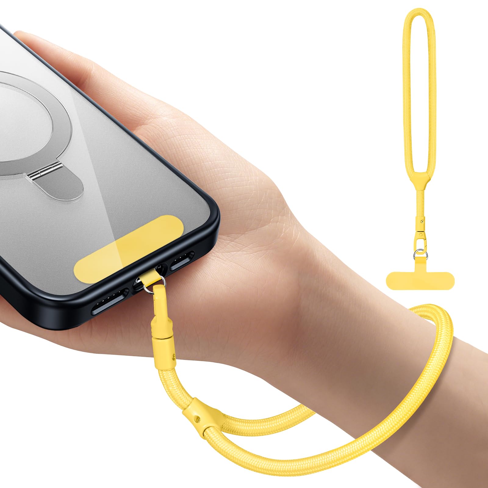 Dadanism Phone Wrist Strap, Universal Adjustable Hand Wrist Strap Lanyard for iPhone 17 and Most Smartphones, Multifunctional Patch Lanyard with Phone Tether Tab for Women and Men, Yellow