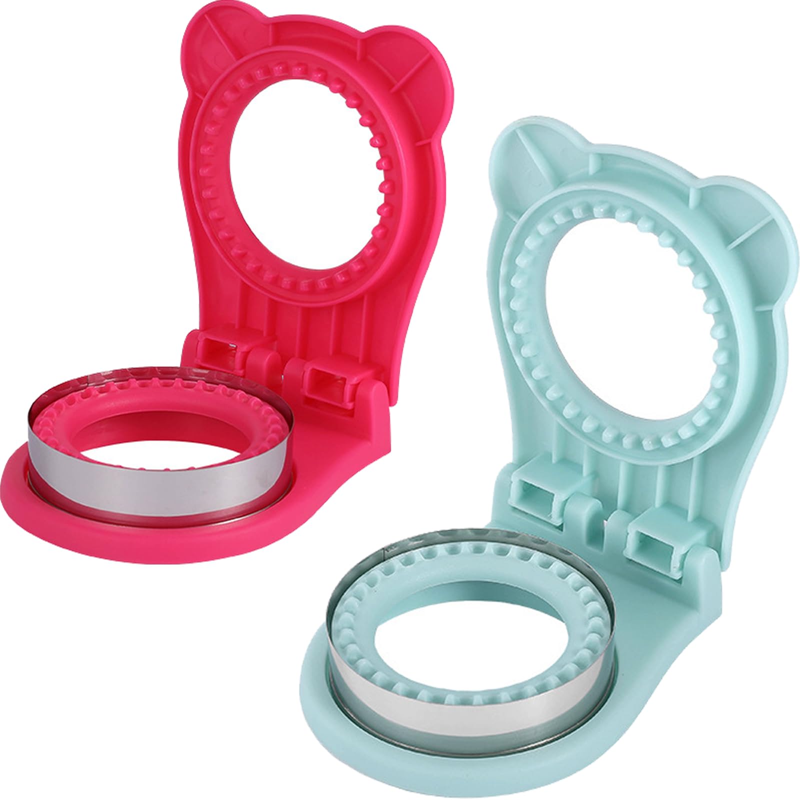 Photo 1 of ?2 Pack?Sandwich Cutter and Sealer?Uncrustable Sandwich Maker for Peanut Butter Jelly, Bread, Pancakes ?Stainless Steel Crustless Sandwich Sealer Tool?Sandwich Cutters for Kids Lunch (Blue and Red)