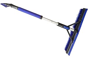 Winter Snow Brush with Flexible Ice Scraper, 30" Foldable 2-in-1 Car Snow Removal Tool with Foam Grip Handle, Aluminum Shaft 