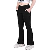 viehunt Girls High Waisted Flare Leggings Crossover Cute Wide Leg Solid Full Length Yoga Pants with Pockets