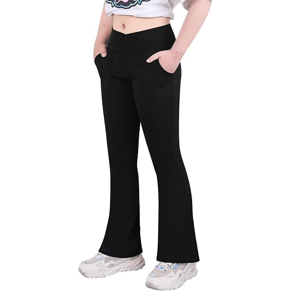 Sywiyi Girls' Bootcut Yoga Pants - V-Shaped Waistband Flare Leggings, Soft Stretch Polyester-Spandex