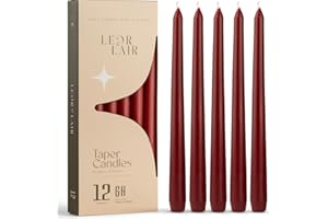 Leor & Lair Red Taper Candles for Christmas - 12 Pack 10" Dark Red Candlesticks - Unscented Long Burning Candle Sticks for Christmas Decoration, Thanksgiving, Dinner Table, Weddings
