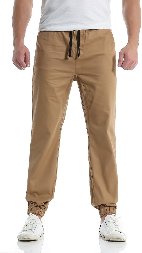Calsky Mens Causal Slim Fit Outdoor Walking Soft Chinos Joggers Pants