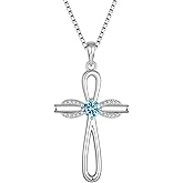 FJ Infinity Cross Necklace 925 Sterling Silver Religious Pendant Birthstone Jewelry Gifts for Women
