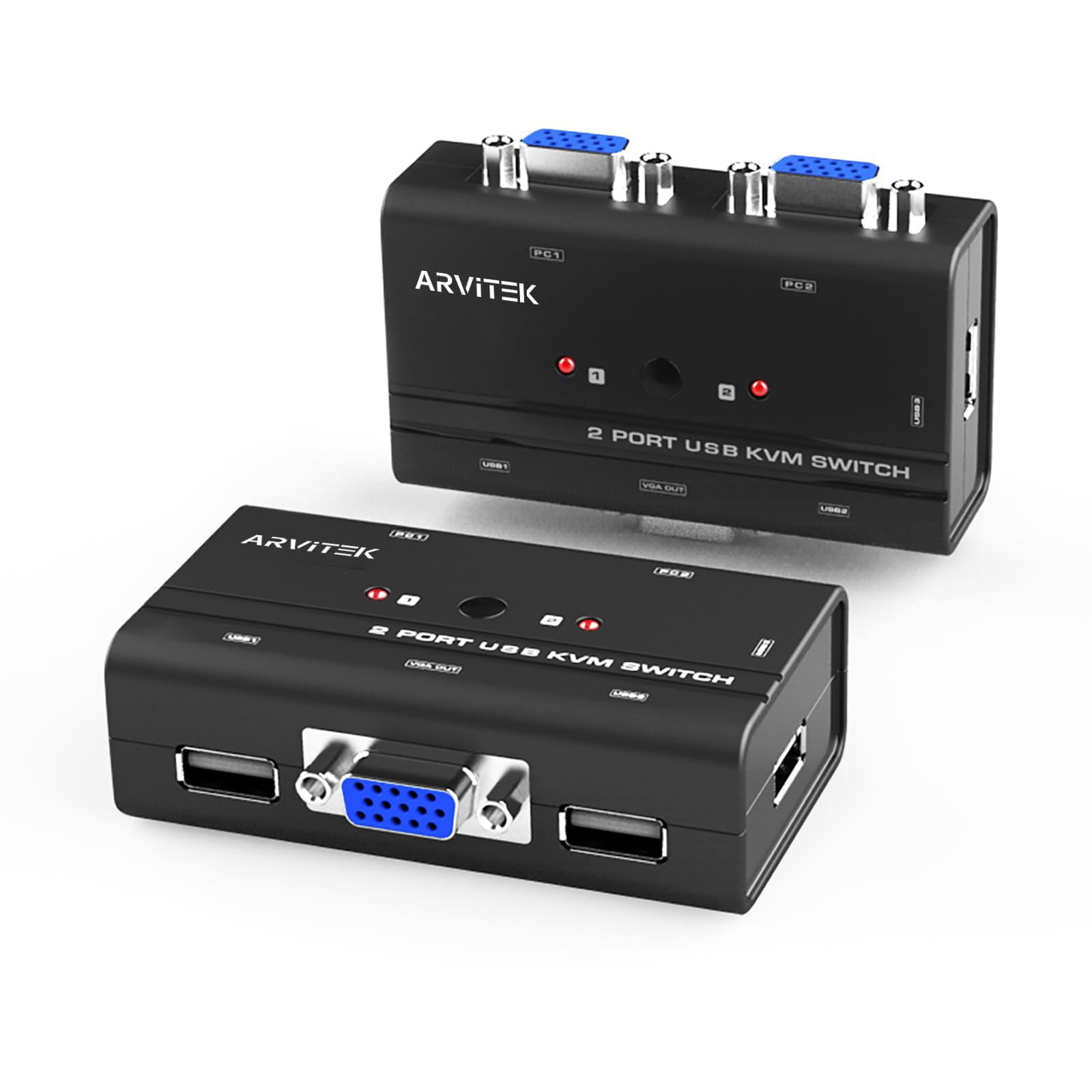 Photo 1 of 2 Port VGA KVM Switch w/2 KVM Cables, Arvitek USB VGA Switch to Share 1 Monitor and 3 USB Devices Between 2 Computers, Supports 1920×1440