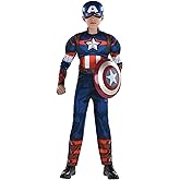 Kids Marvel Captain America Costume | Child Heroic Jumpsuit and Mask for Halloween and Dress Up Adventures