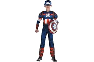 FUN COSTUMES Kids Marvel Captain America Costume | Child Heroic Jumpsuit and Mask for Halloween and Dress Up Adventures
