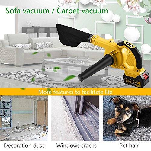 Utheing Cordless Blower 18V Max 2Ah 110V Lithium-Ion Electric Leaf Cordless Blower Sweeper (Yellow 1)
