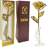 Gold Dipped Rose - Dipped 24K Gold Real Rose - Genuine One of a Kind - Eternal Romantic Present for Her - Best for Valentine's Day, Mother's Day, Anniversary, Birthday