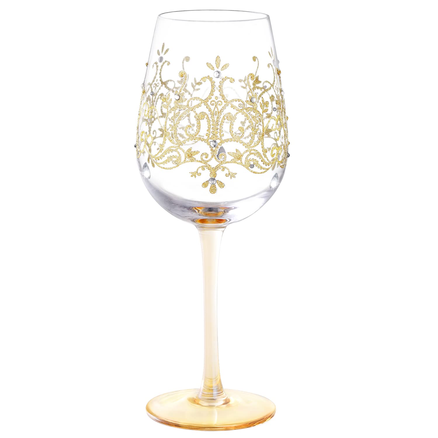 NymphFable Personalised Wine Glass Decorative Wine Glass Golden Crown Wedding Gift for Woman 15oz