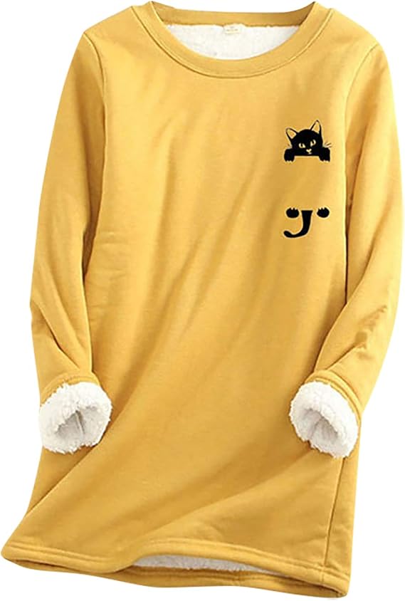 Amazon 保温インナー パーカー トレーナー 裏起毛ｔシャツ フード カットソー 長袖 猫柄あったか かわいい カジュアル 秋冬 プルオーバー レディースliqiuxiang 韓国系 森ガール ファッション 大きいサイズ ビックシルエット 着痩せ 体型カバー トレーナー パーカー 通販