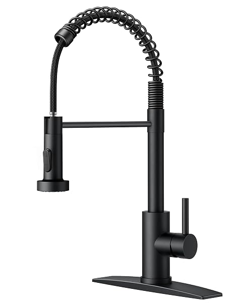FORIOUS BLACK KITCHEN FAUCET WITH PULL DOWN SPRAYER,...