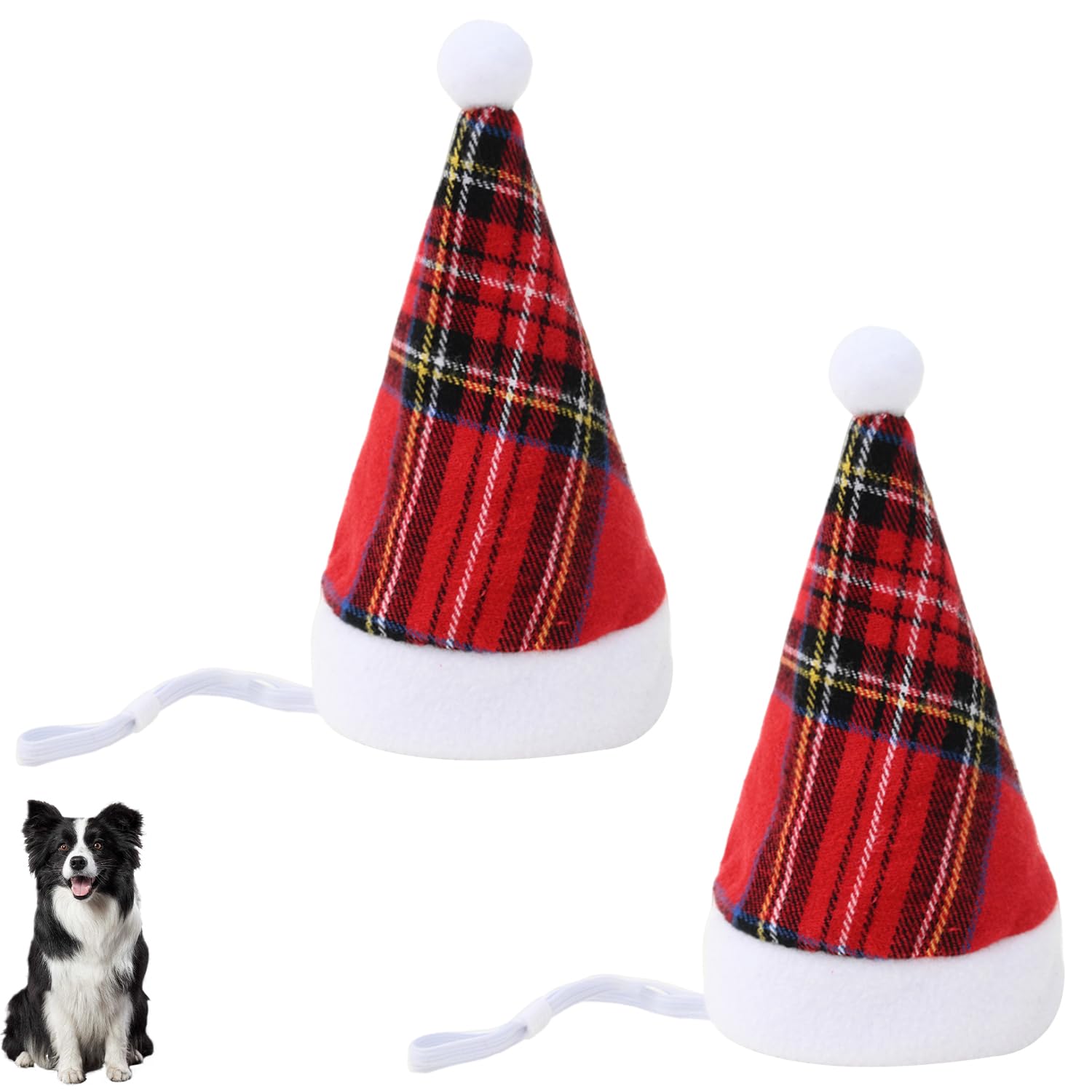 NAUZE 2pieces Christmas Pet Hat Dog Tartan Hat Warm Winter Christmas Style Hat Pet Christmas Decoration for Christmas Holiday Pet Hat Makeup Party