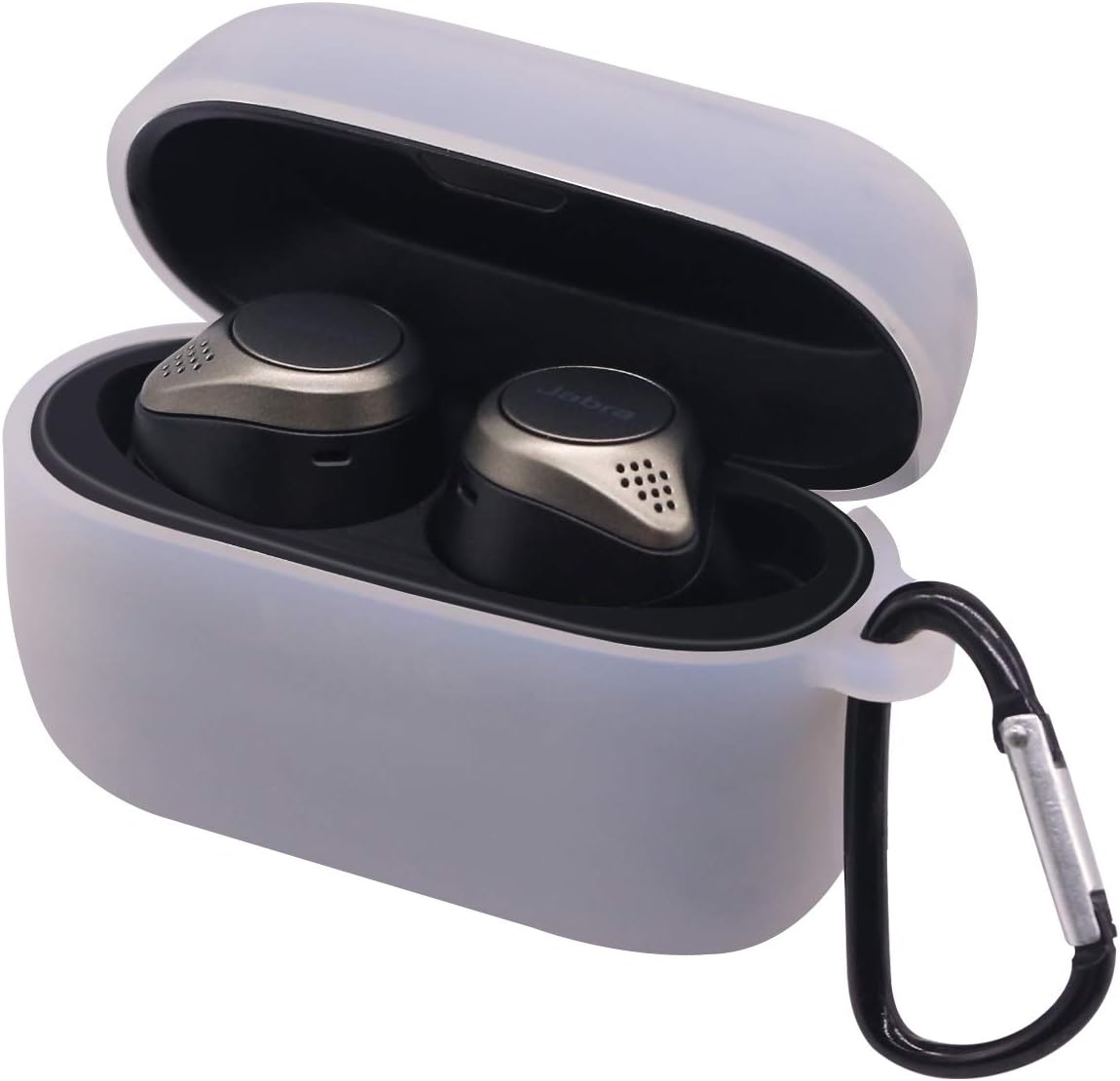 Case for Jabra Elite 75t/ Jabra Elite Active 75t, Soft Silicone Skin Protective Cover with Carabiner (Transparent)