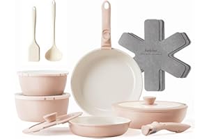REDCHEF 16pcs Ceramic Pots and Pans Set Non Stick, Nonstick Kitchen Cookware Set with Detachable Handle, Non Toxic, PFAS PFOA & PTFE Free, RV Ceramic Cookware Set for Camping, Dishwasher/Oven Safe (Pink)