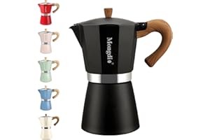 Mongdio Stovetop Espresso Maker Moka Pot, Cuban Coffee Maker Stove top coffee maker Moka Italian Espresso Greca Coffee Maker Brewer Percolator, 6 Espresso Cups, 10 oz - Black