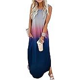 Summer Dresses for Women 2025 Beach Vacation Dress Boho Floral Sundresses Ladies Tropical Pockets Maxi Dress