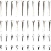 Auiurrer 120 Pcs Cone Charms Stainless Steel Spike Charms Pendants for DIY Jewelry Making Bracelet Necklace 4 Size