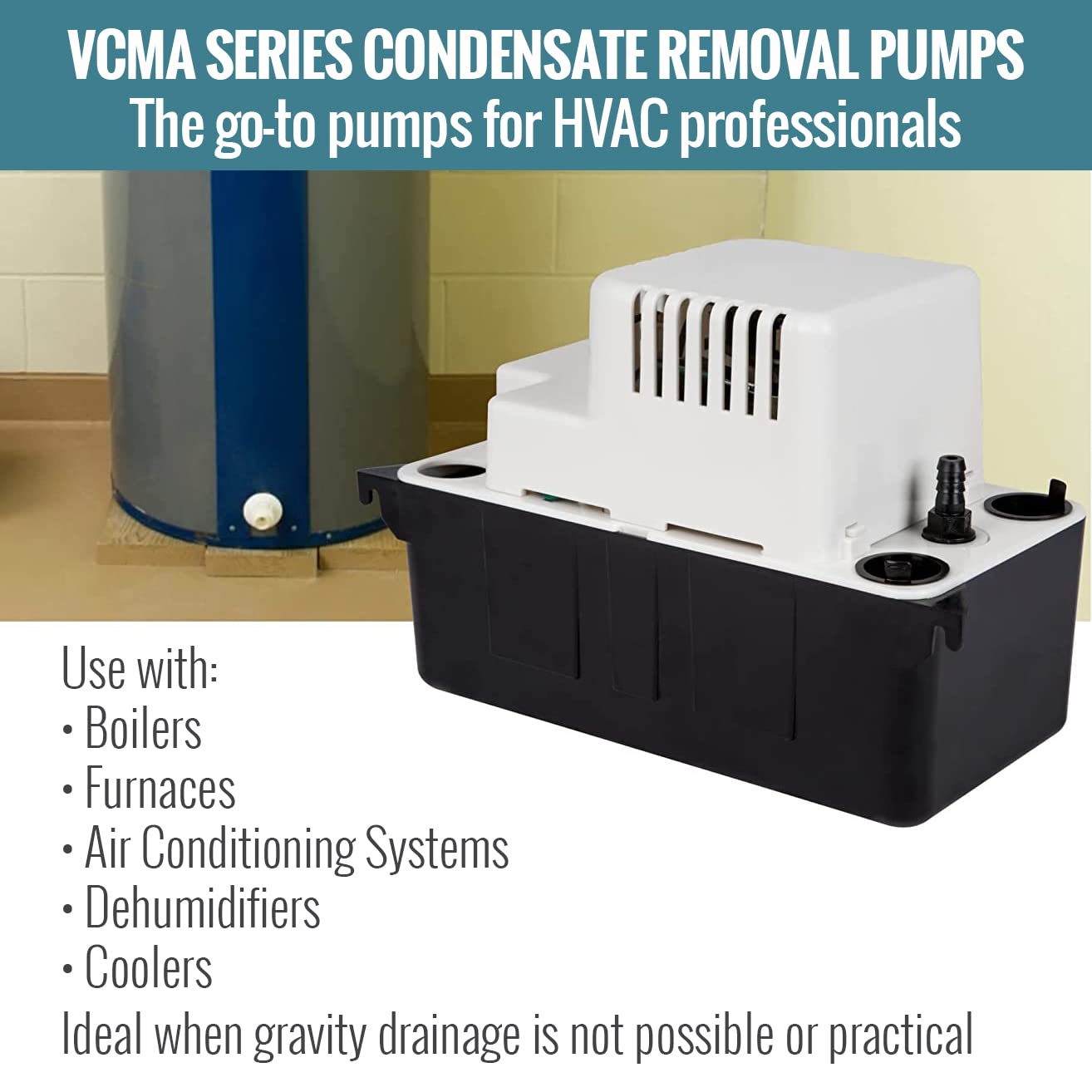 Little Giant 554425 VCMA-20ULS 80 GPH 1/30 HP Automatic Condensate Pump with Safety Switch for HVAC, Dehumidifier, Furnace, Air Conditioner