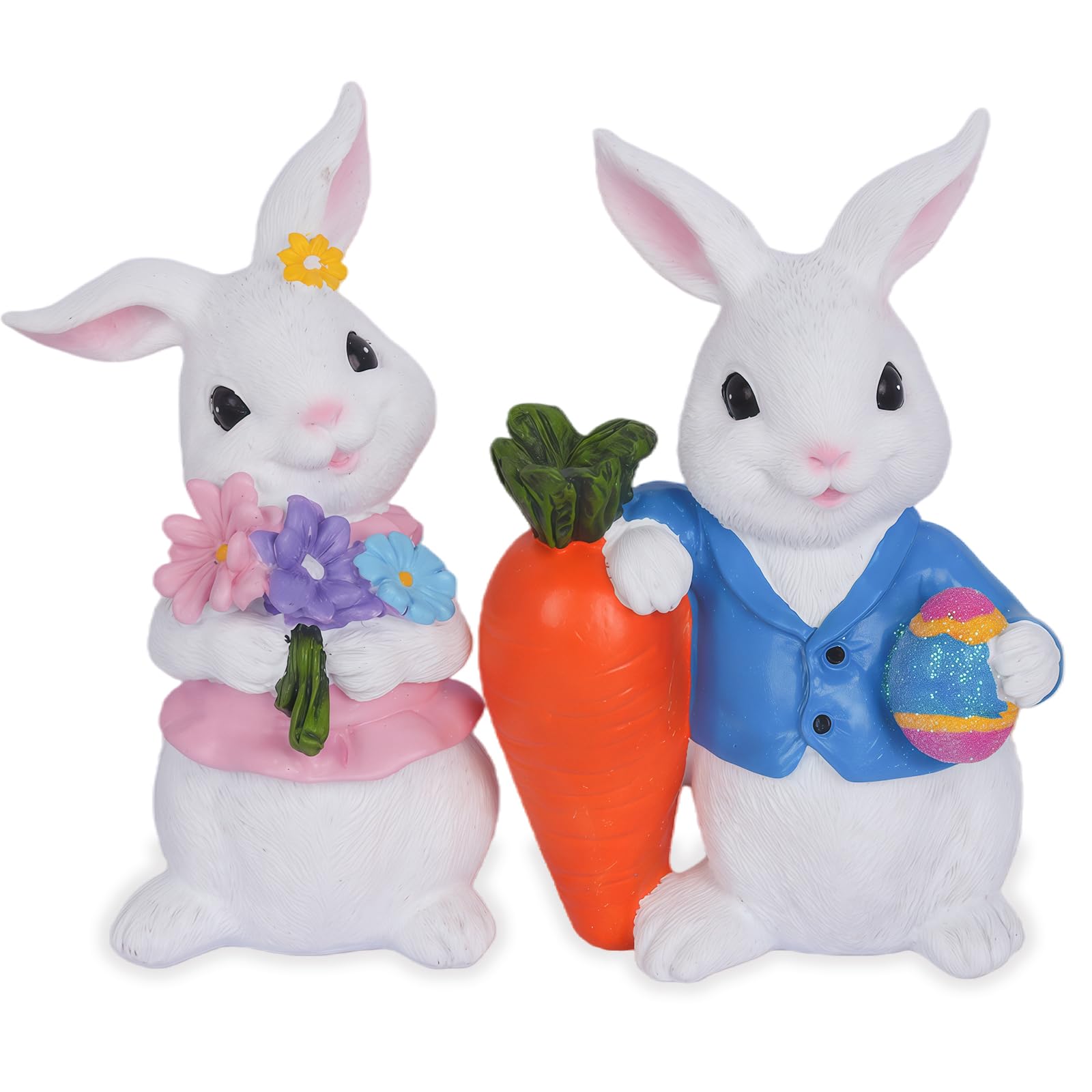 XENTUMI Easter Decorations 2 PCS Spring Decor Easter Bunny Easter Decor Home Rabbit Mantle Easter Basket Stuffers Essentials Carrot Eggs Flower Centerpiece Figurines Gifts
