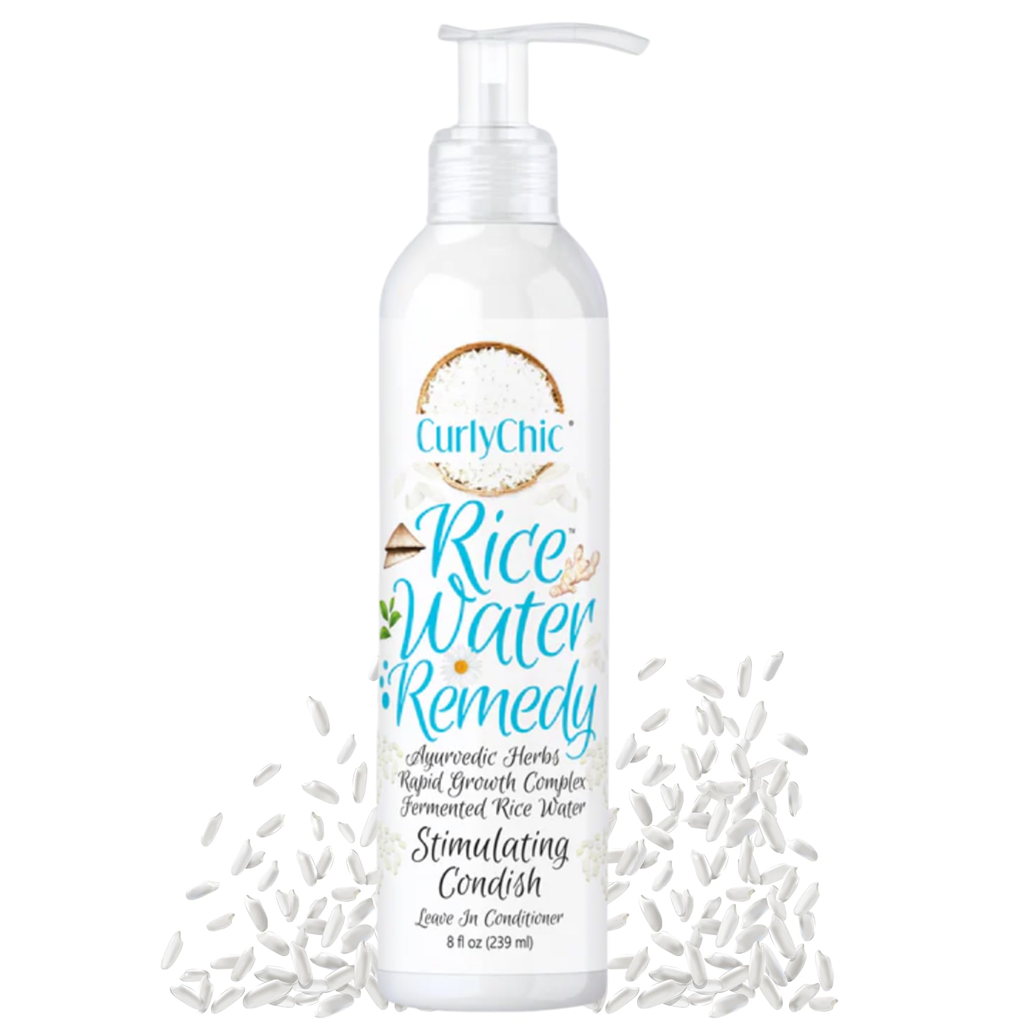 Curly Chic Rice Water Remedy Stimulating Condish - Ayurvedic Herbs, Fermented Rice Water, Lightweight Leave-In Conditioner for Healthy Hair Growth and Hydration - Sulfate, Paraben-Free - 8 fl oz