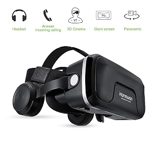 HAMSWAN Gafas de Realidad Virtual con Auriculares, [Regalos] 3D VR Googles con Auriculares Incorporados, Visión de 360 Grados, FOV Botón, Multifunción para Los Móviles de Pantalla 4.0-6.0 Pulgadas