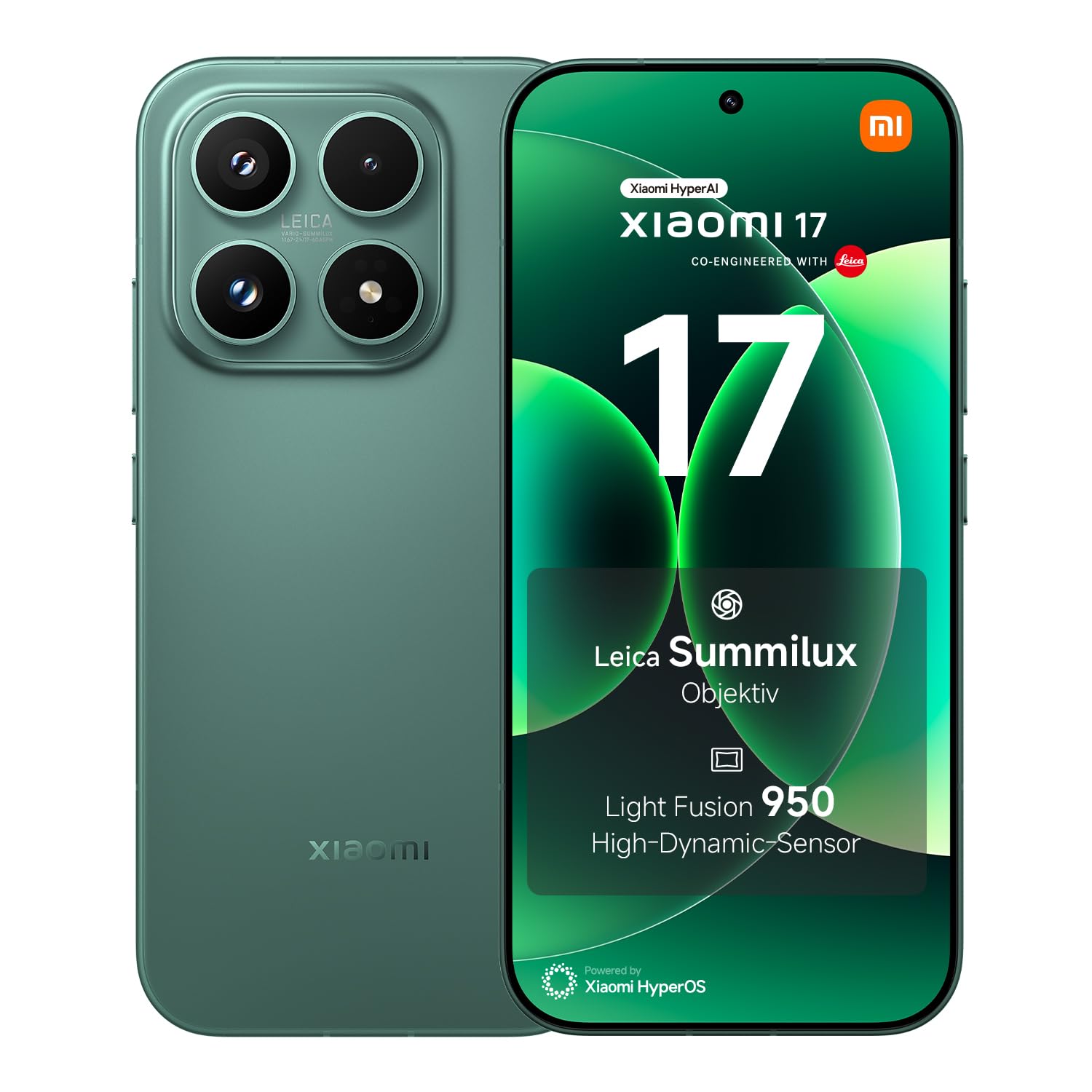 XIAOMI 17 Smartphone, 12GB RAM + 512GB Speicher, Leica Summilux Optik, Light Fusion 950 Bildsensor, 6330mAh Akku, HyperAI, Venture Grün, 3 Jahre Garantie
