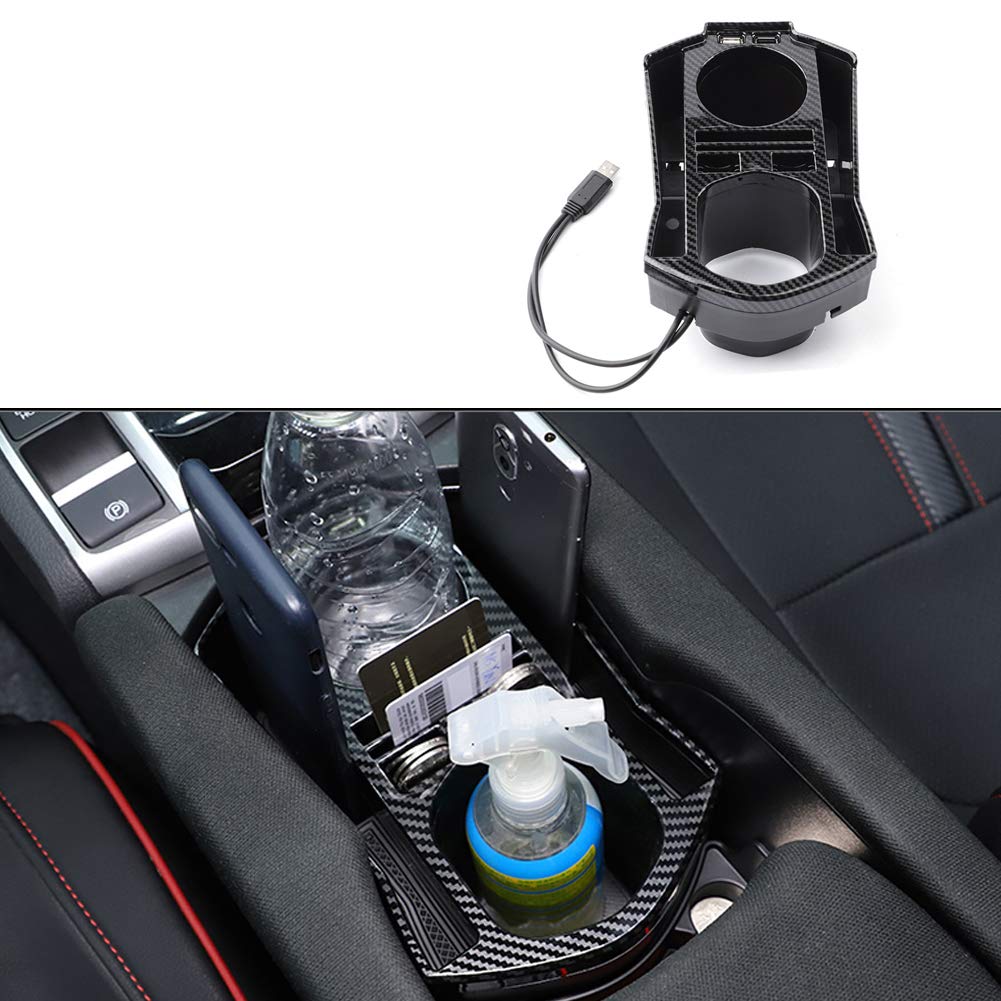 OYADM 10th Gen Civic ABS Carbon Fiber Style Armrest Storage Box for Central Console Glove Holder Organizer Tray Car Cup Holder For Honda Civic 2016-2020
