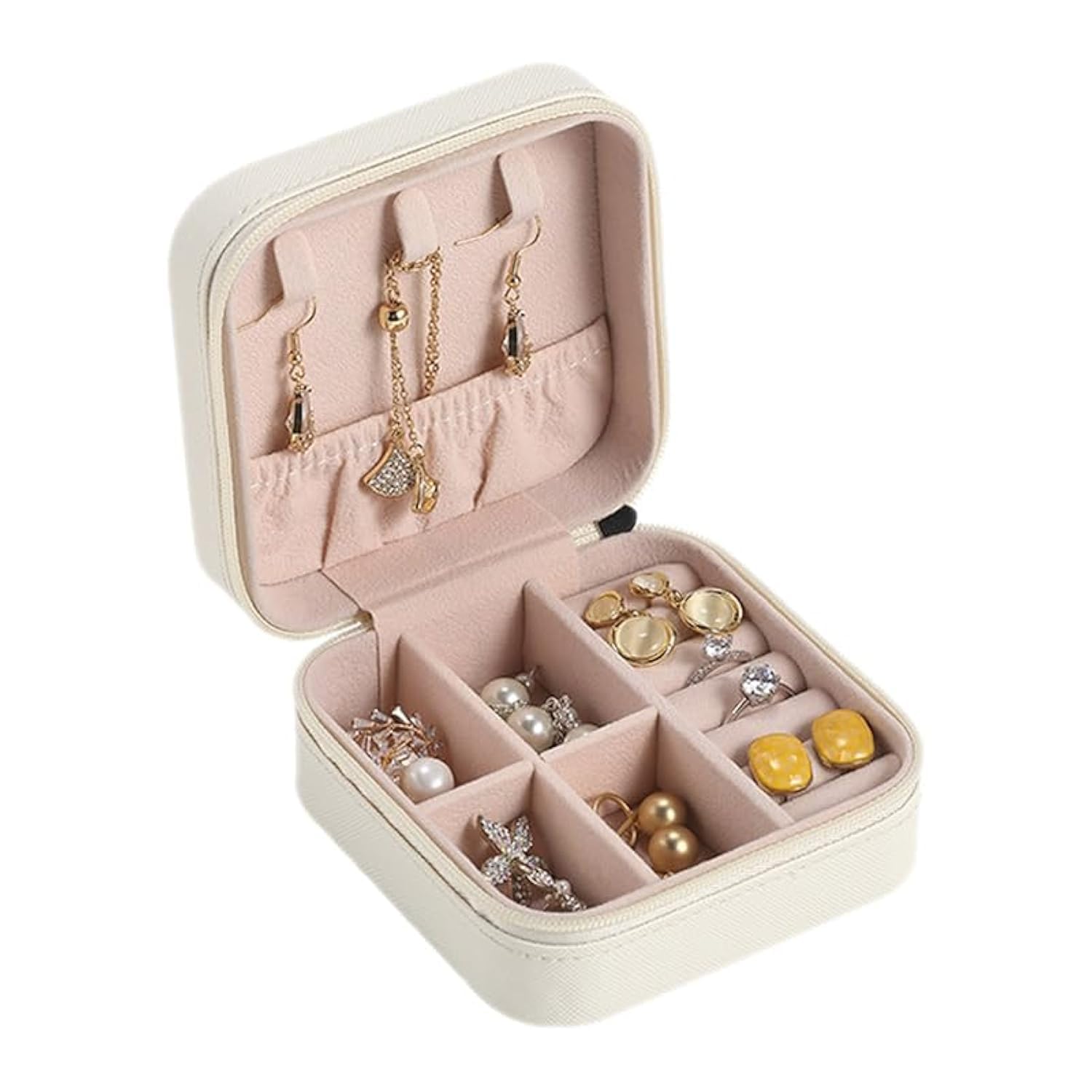 MYKOMI PU Leather Small Jewelry Box Necklace Ring Storage Organizer Mini Jewelry case Double Layer Travel Jewelry Organizer for Women Girls Gift (White) — image 1