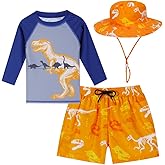 Baby Boys Swimsuit, 3-Piece Toddlers Swimsuit Trunk Long Sleeve Rashguard Swimwear and Sun Hat Set