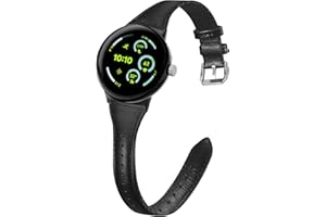 EverAct Slim Leather Compatible with Google Pixel 3 45mm Watch Band, Thin Narrow Soft Genuine Leather Adjustable Sport Strap 