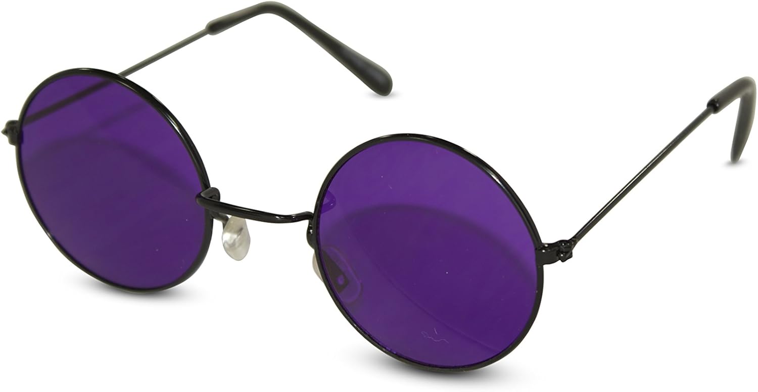 John Lennon Sunglasses Round Hippie Shades Retro Colored Lenses Retro Party (Black frame w/Purple Lens): Shoes