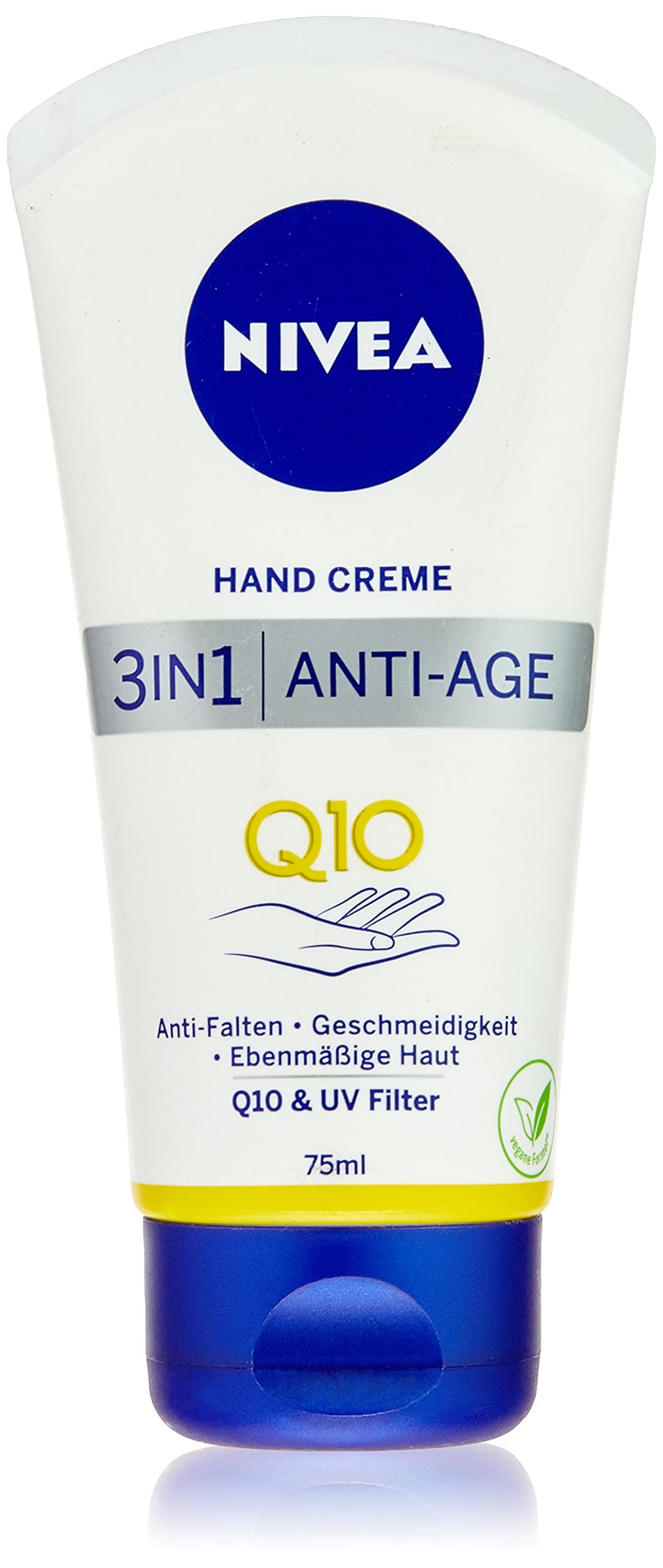 NIVEA 3-in-1 anti-ageing Q10 hand cream, 75 ml, anti-wrinkle hand care with Q10 and UV filter, nourishing skin cream for normal to dry hands