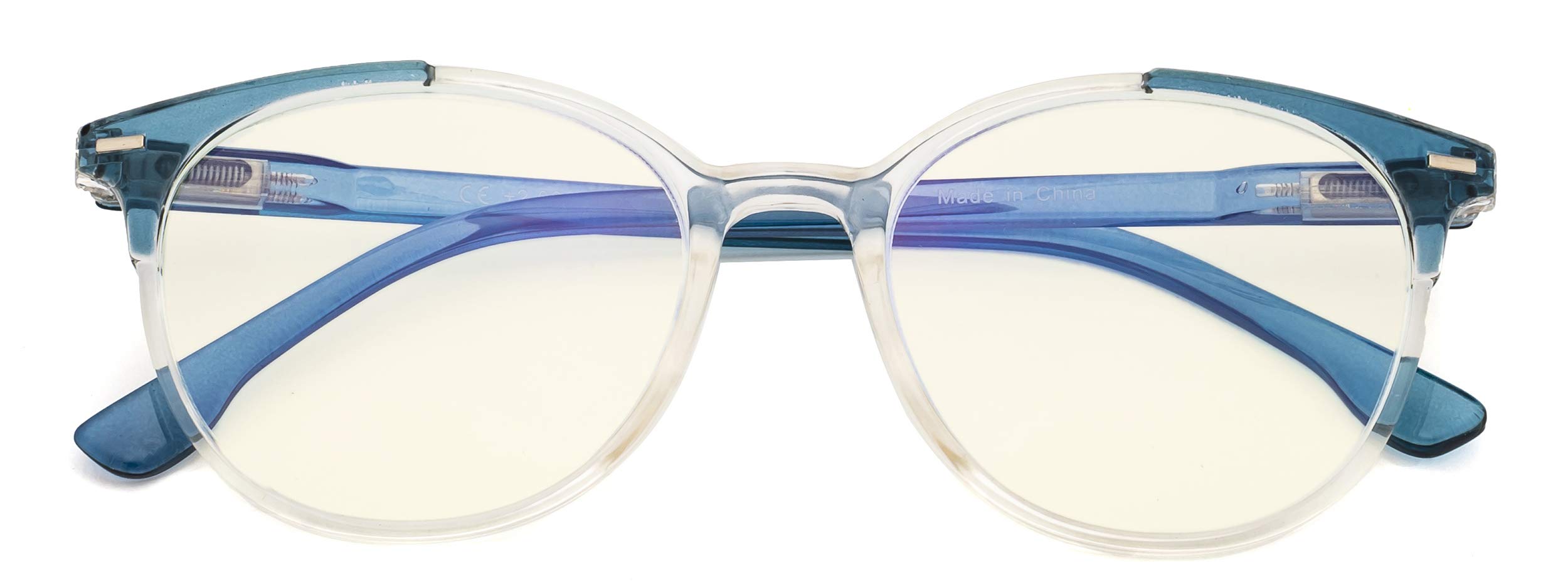 CessBlu Oversized Round Computer Glasses for Women Reading Screen Blue Light Filter Glare Blocking UV Rays (Blue) +1.75