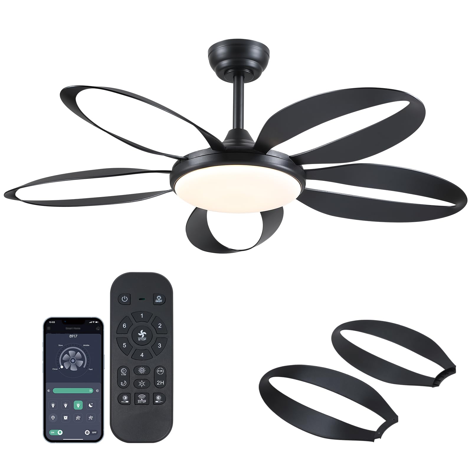Photo 1 of ********************Broken light cover and missing parts***************
Ceiling Fans with Lights, 48 inch Black Ceiling Fan with Remote APP, Unique Fan Blades, Reversible, 3CCT Led, Sloped Flush Mount Low Profile Ceiling Fan with Lights Bedroom Living Roo