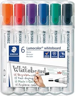 Staedtler Lumocolor 351 WP6 Whiteboard-Marker (Rundspitze ca. 2 mm Linienbreite, Set mit 6 Farben, hohe Qualität, trocken und rückstandsfrei abwischbar von Whiteboards)