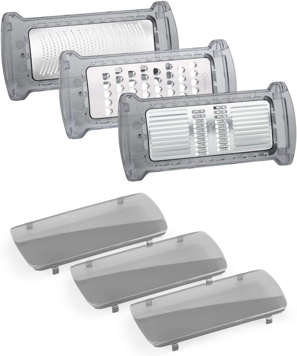 Genius Nicer Dicer Fun Reiben (3 Teile) die Reib-Einsätze bieten verschiedenste Möglichkeiten: Grob Geriebenes, fein Geriebenes und Julienne!