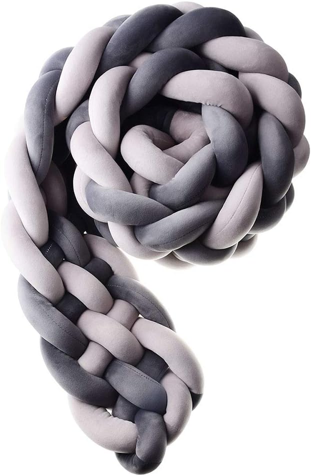 2M/3M Baby Braided Crib Bumper Knotted Plush Soft Handmade Nursery Crib Bedding Cushion Sets Decor Cradle Pillow Protective Sleep Bed Pads Newborn Gift,09,2M