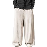 Flygo Men's Wide Leg Casual Linen Pants