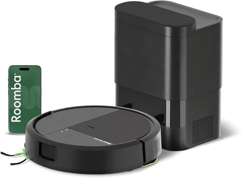 Roomba 115 Combo+Base AutoEmpty - Robot Aspirateur Laveur 2en1 - Puissance d'Aspiration 15KPa - Brosse latérale étendue - Lingette de Lavage déportée - Navigation LiDAR - Noir
